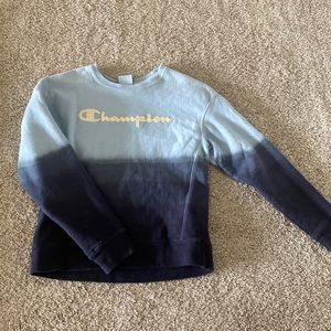 light blue and dark blue champion pullover